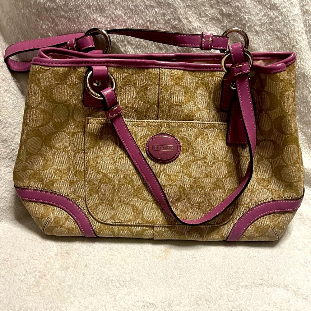 Lilac Leather Strap Coach Bag